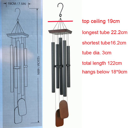 48" 5 Tubes Matt Black Decoration Hanging Metal Craft Outdoor Wind Chime-5