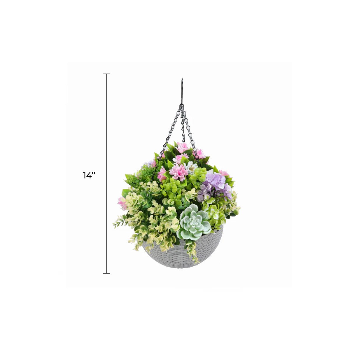 Hanging Artificial Succulent Basket 14" UV Resistant-1