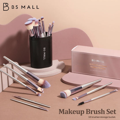 BS-MALL 18pcs Champagne Gold Makeup Brush Private Label Custom Makeup Cosmetic Brushes Set with Brush Holder-5