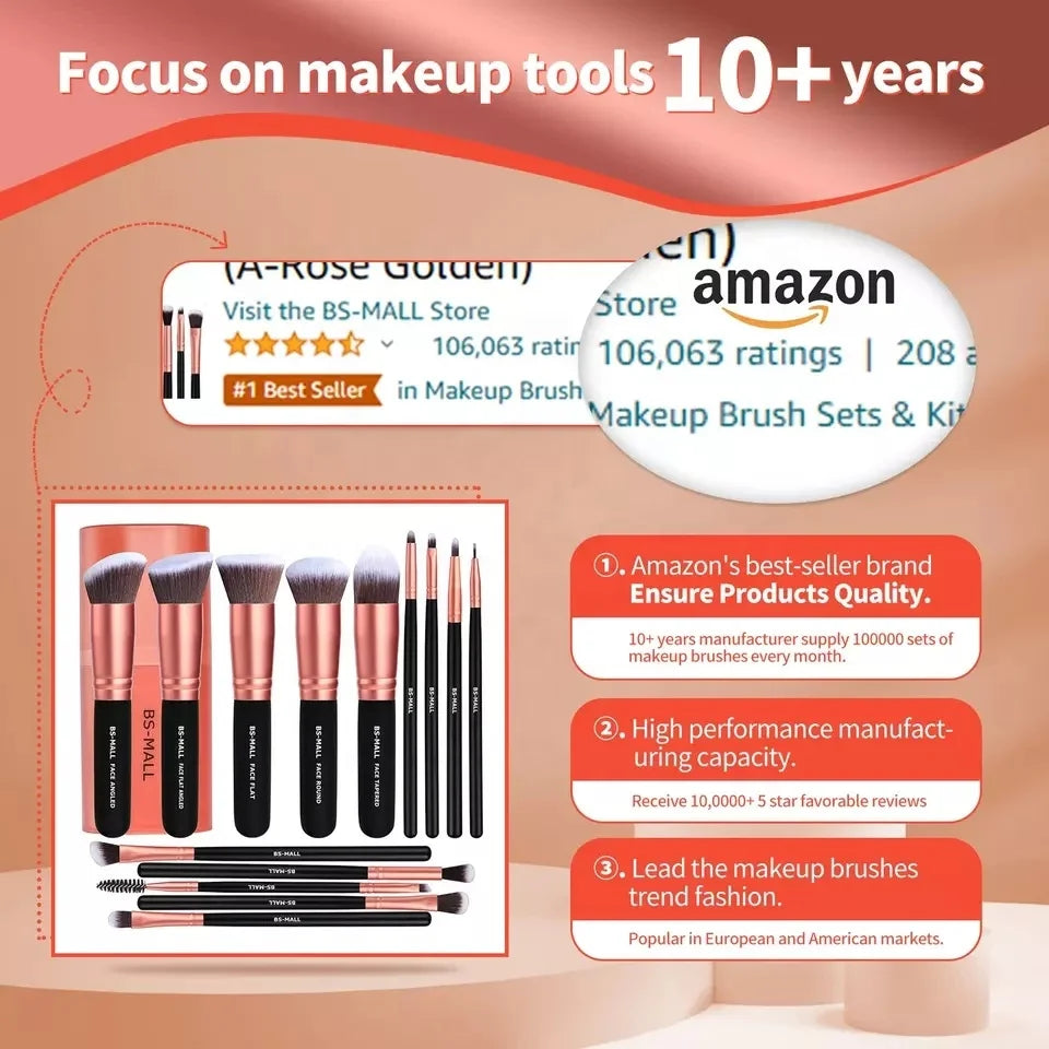 Wholesale 14 pcs Rose Gold Cosmetic Make up Brush Kit Private Label High Quality Private Label Makeup Brushes with Brush Holder-1