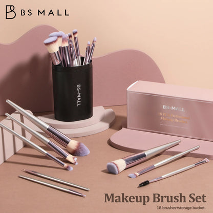 BS-MALL Champagne Gold Synthetic Cosmetic Brushes Kit 18PCS Custom Vegan Makeup Brushes Set With Bag-4