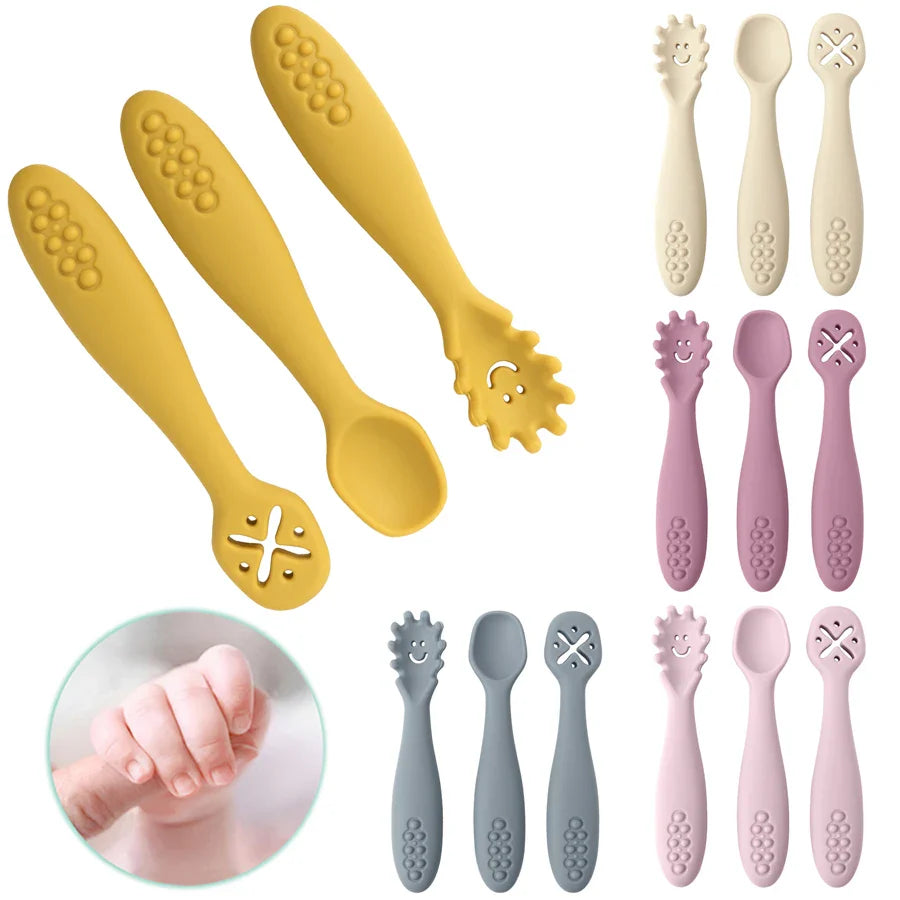 Set of 3 Silicone Learning Spoons for Children Multivariant-4