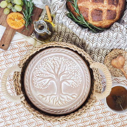 Bread Warmer & Basket Gift Set with Tea Towel - Tree of Life Round-1