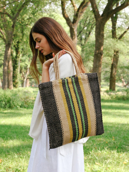 Dora Jute Tote Bag - Multi Navy-1