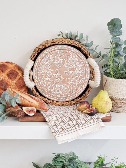 Bread Warmer & Basket Gift Set with Tea Towel - Garden Round-2