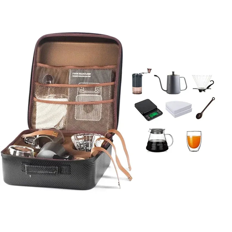 Gift Set of Travel Coffee Accessories Set Including PU Bags Manual Grinding Cups10 pcs-6