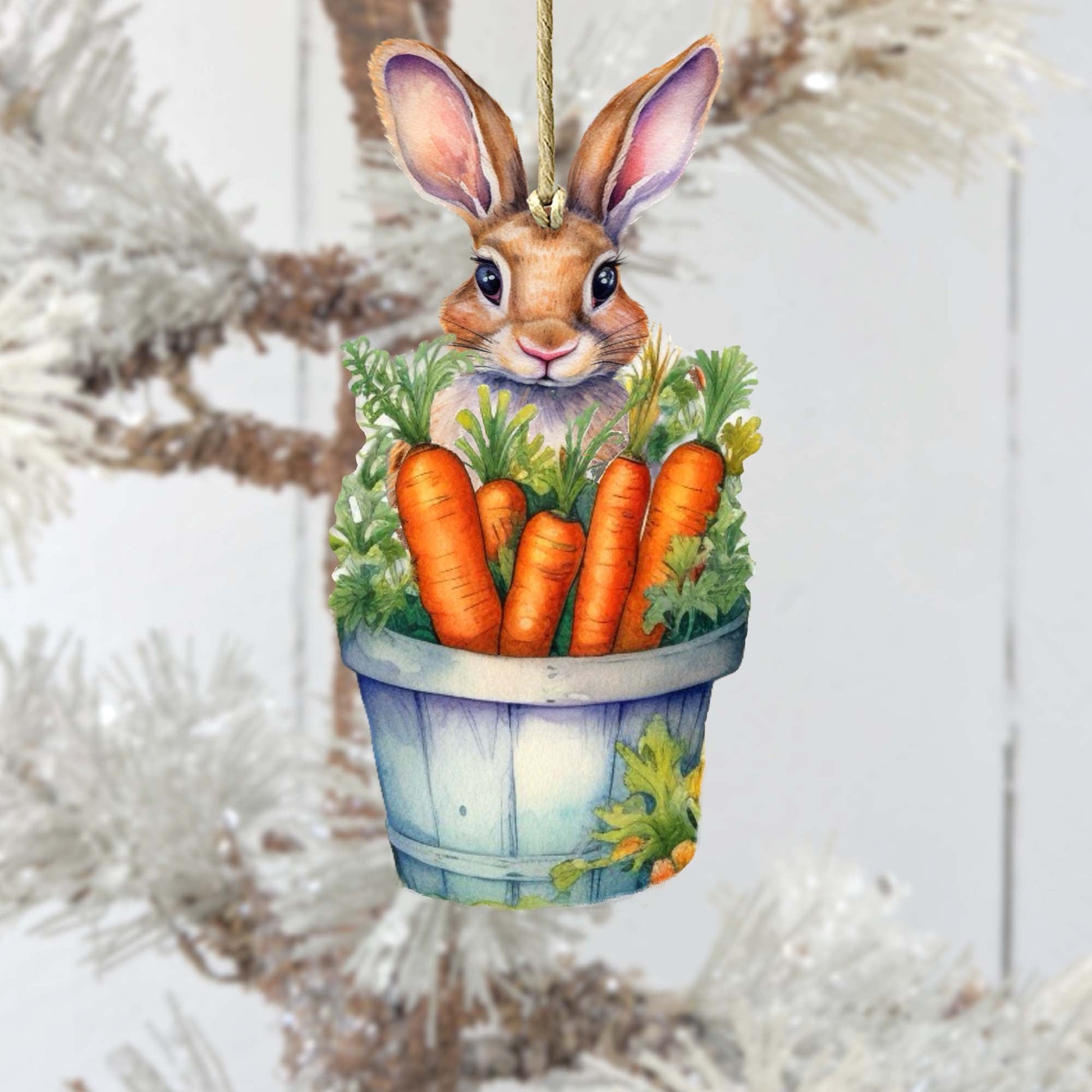 Bunny with Basket of Carrots Wooden Ornaments by G. DeBrekht Easter Spring Decor - 8652769-4