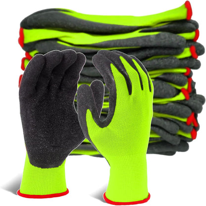 Crinkle Latex Rubber Hand Coated Safety Work Gloves for Men Women General Multi Use Construction Warehouse Gardening Assembly Landscaping (Medium,Green 12 Pairs)