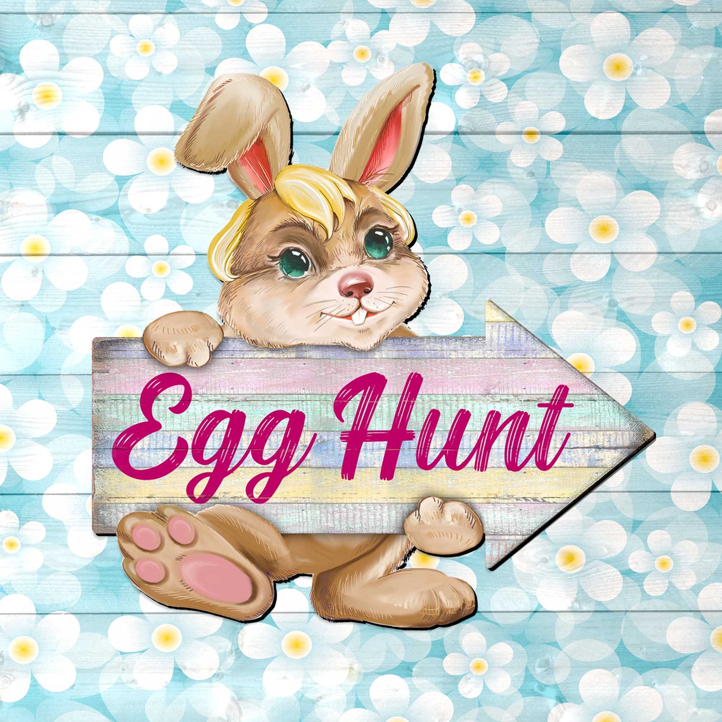 Egg Hunt Bunny Wooden Door Hanger by G. DeBrekht - Easter Spring Decor - 815433-2H-2