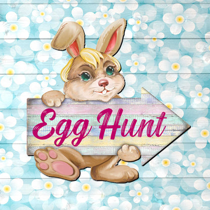 Egg Hunt Bunny Wooden Door Hanger by G. DeBrekht - Easter Spring Decor - 815433-2H-2