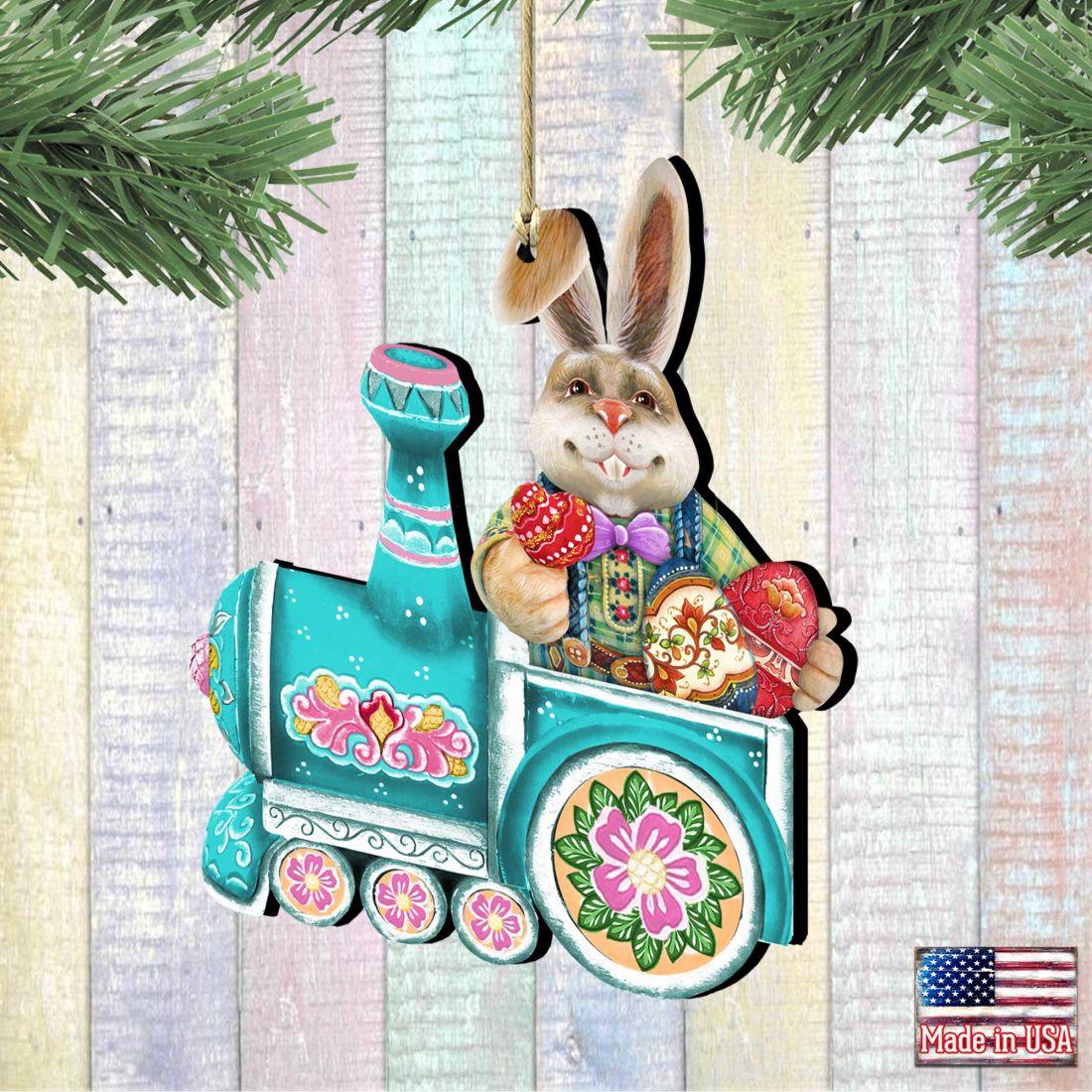 Village Train Ride Bunny Wooden Ornaments by G. DeBrekht - Easter Spring Decor - 8129211-2-2