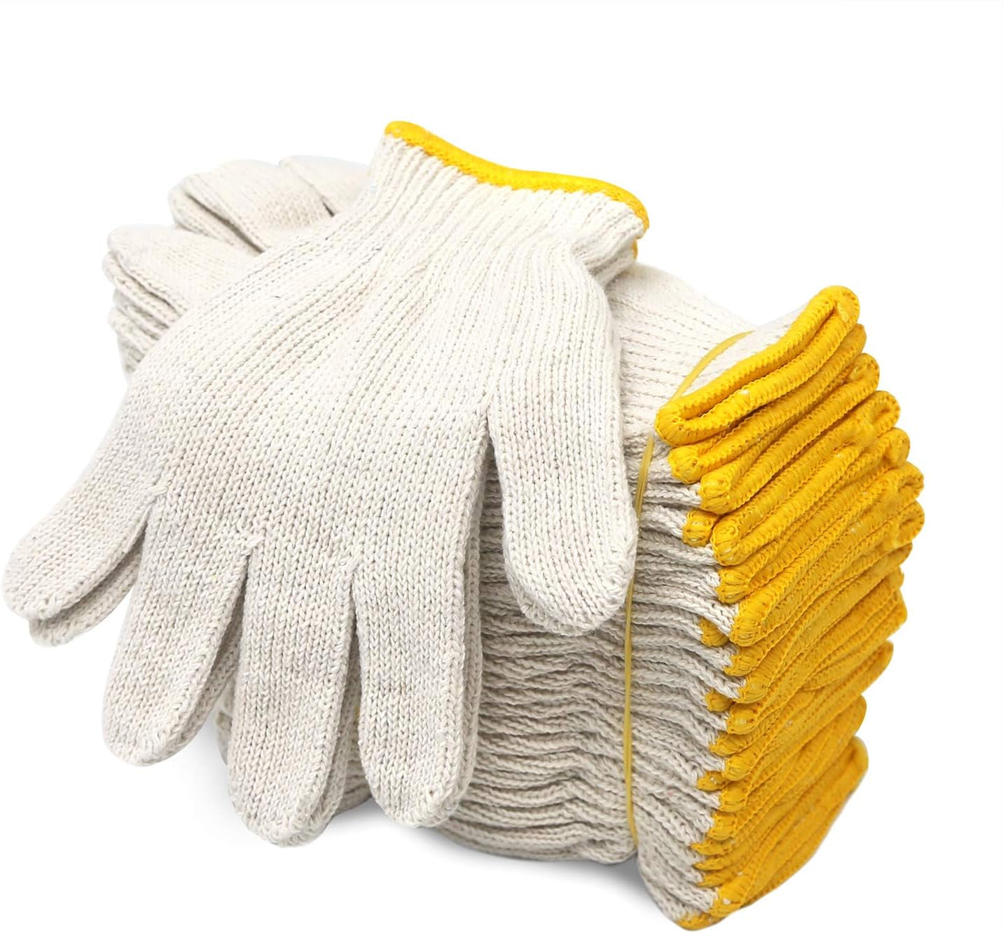 Cotton Polyester String Knit Shell Safety Protection Work Gloves for Painter Mechanic Industrial Warehouse Gardening Construction Men & Women 12 Pairs, with One Side Dots, L Size