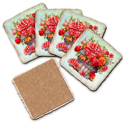 Flowers in the Basket Wooden Cork Coasters Gift Set of 4 by Nature Wonders - Nature Wildlife Decor - 95405C-S4-2
