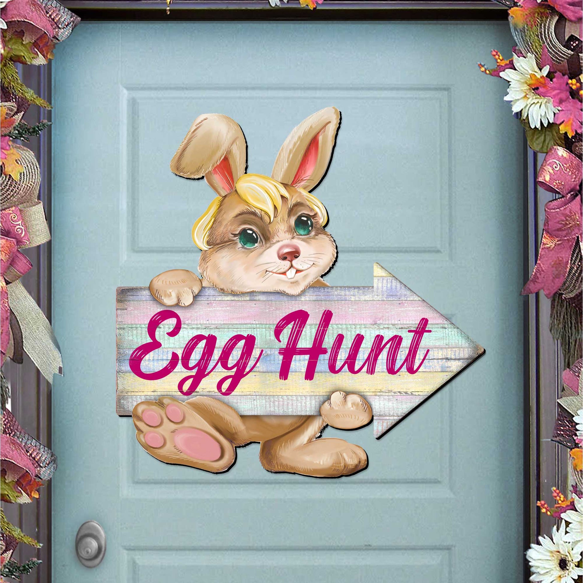 Egg Hunt Bunny Wooden Door Hanger by G. DeBrekht - Easter Spring Decor - 815433-2H-0