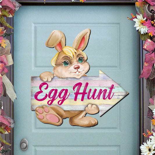 Egg Hunt Bunny Wooden Door Hanger by G. DeBrekht - Easter Spring Decor - 815433-2H-0