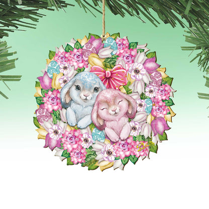 Bunny Love Wreath Wooden Ornaments by G.DeBrekht - Easter Spring Decor - 8185301-4-0