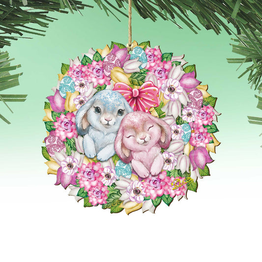 Bunny Love Wreath Wooden Ornaments by G.DeBrekht - Easter Spring Decor - 8185301-4-0
