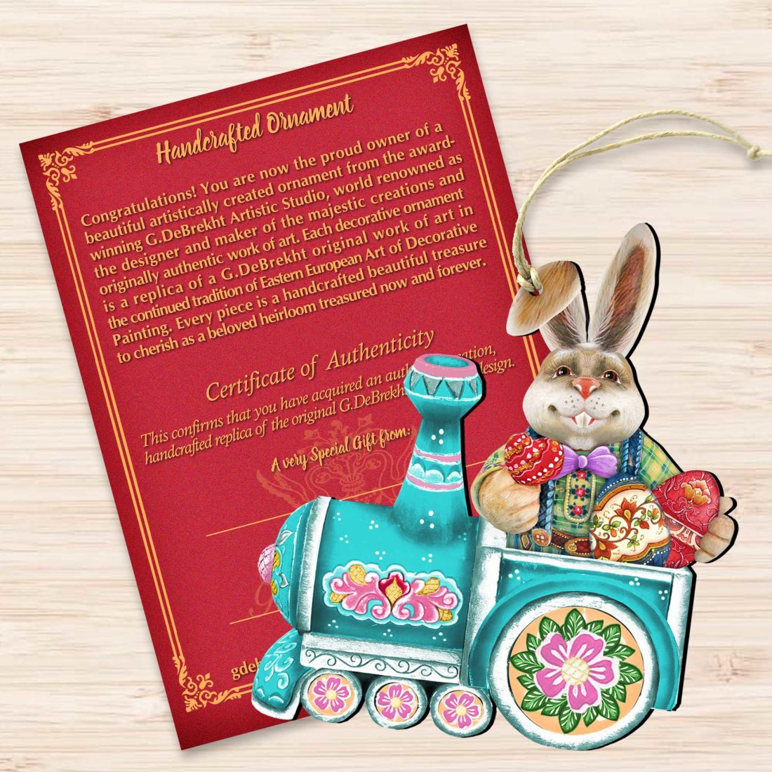 Village Train Ride Bunny Wooden Ornaments by G. DeBrekht - Easter Spring Decor - 8129211-2-3