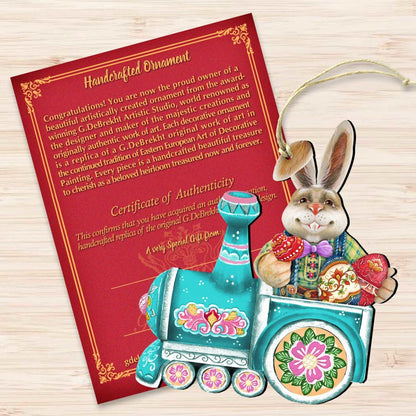 Village Train Ride Bunny Wooden Ornaments by G. DeBrekht - Easter Spring Decor - 8129211-2-3