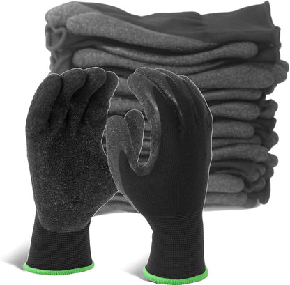 Crinkle Latex Rubber Hand Coated Safety Work Gloves for Men Women General Multi Use Construction Warehouse Gardening Assembly Landscaping (Medium,Green 12 Pairs)