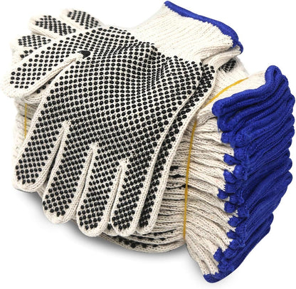 Cotton Polyester String Knit Shell Safety Protection Work Gloves for Painter Mechanic Industrial Warehouse Gardening Construction Men & Women 12 Pairs, with One Side Dots, L Size