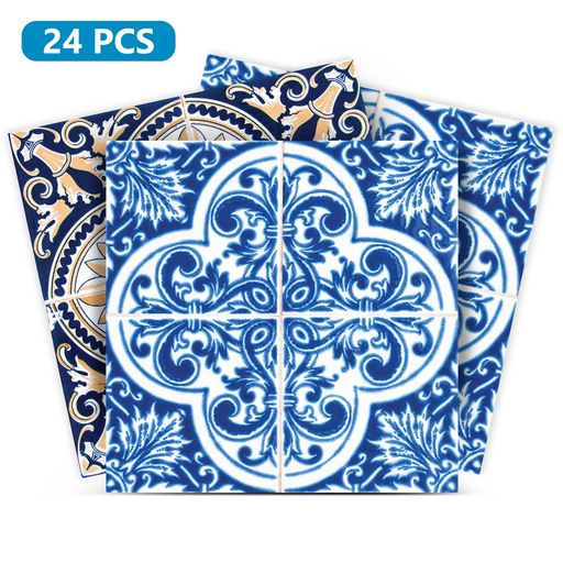 Blue and Gold two patterns peel and stick Tile Stickers for bathroom tiles Model - H120-0