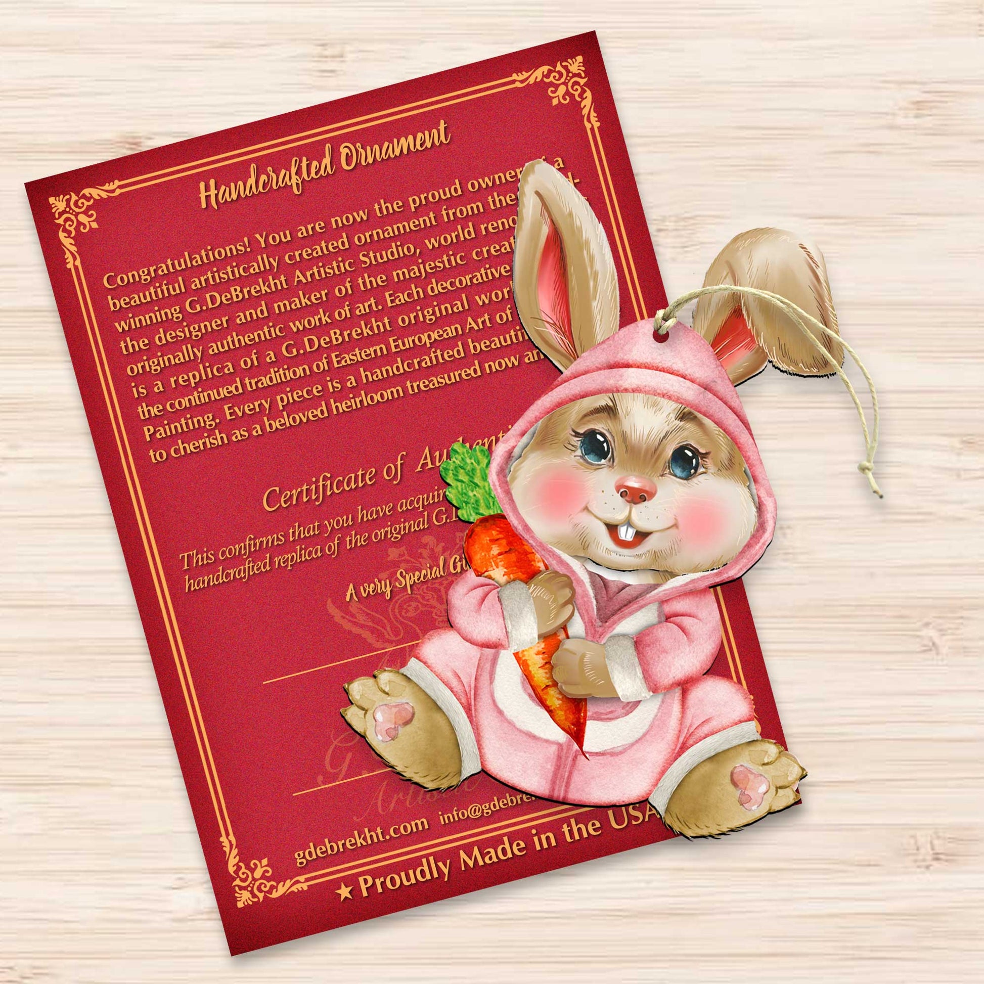 Carrot Baby Pink Bunny Wooden Ornaments by G.DeBrekht - Easter Spring Decor - 815432-3-3