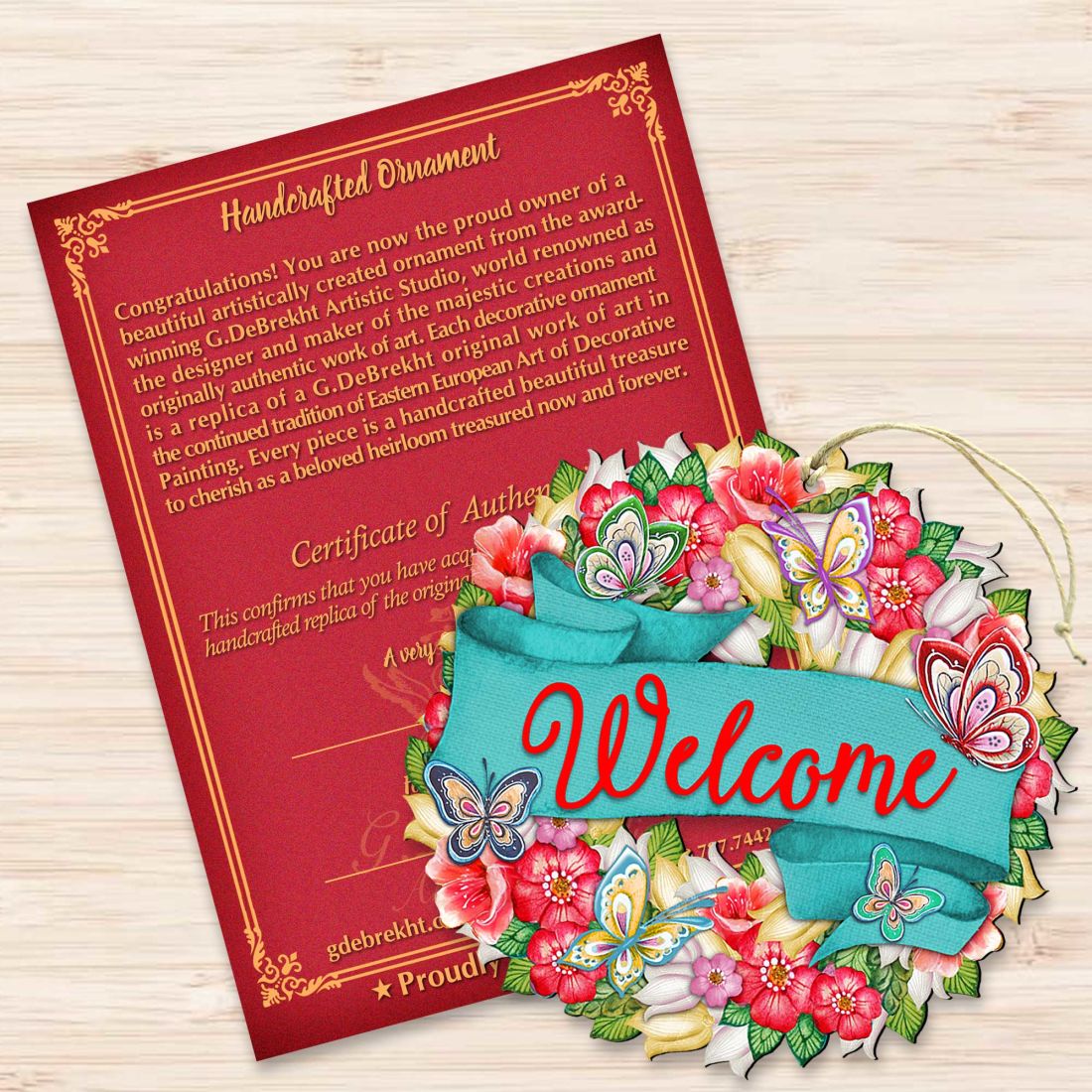 Welcome Flowers Summer Wreath Wooden Ornaments by G. DeBrekht - Easter Spring Decor - 8185303-3-3