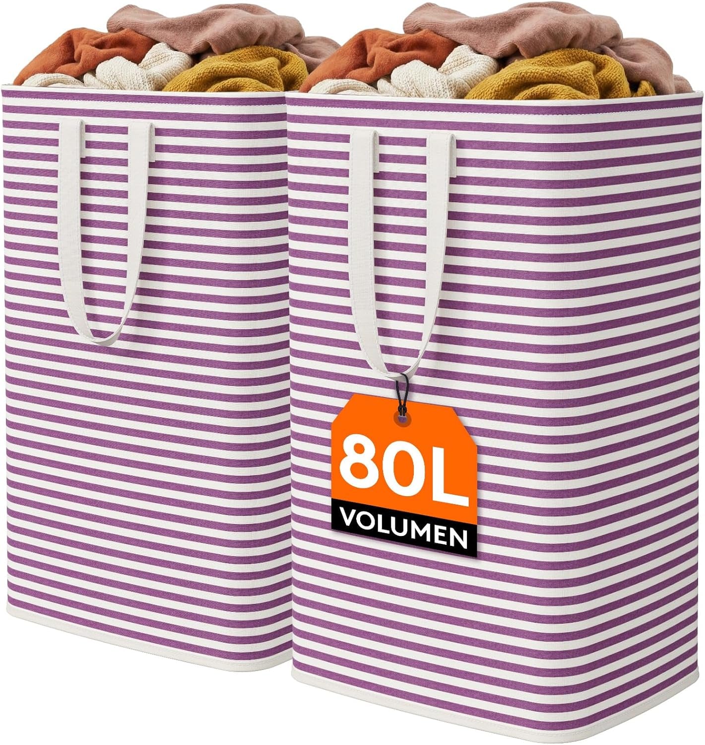 1 Pack Laundry Basket 80L Each, Collapsible Clothes Hamper with Reinforced Handles, Freestanding Waterproof Design for Bedroom and Laundry Room, Grey 80L Total