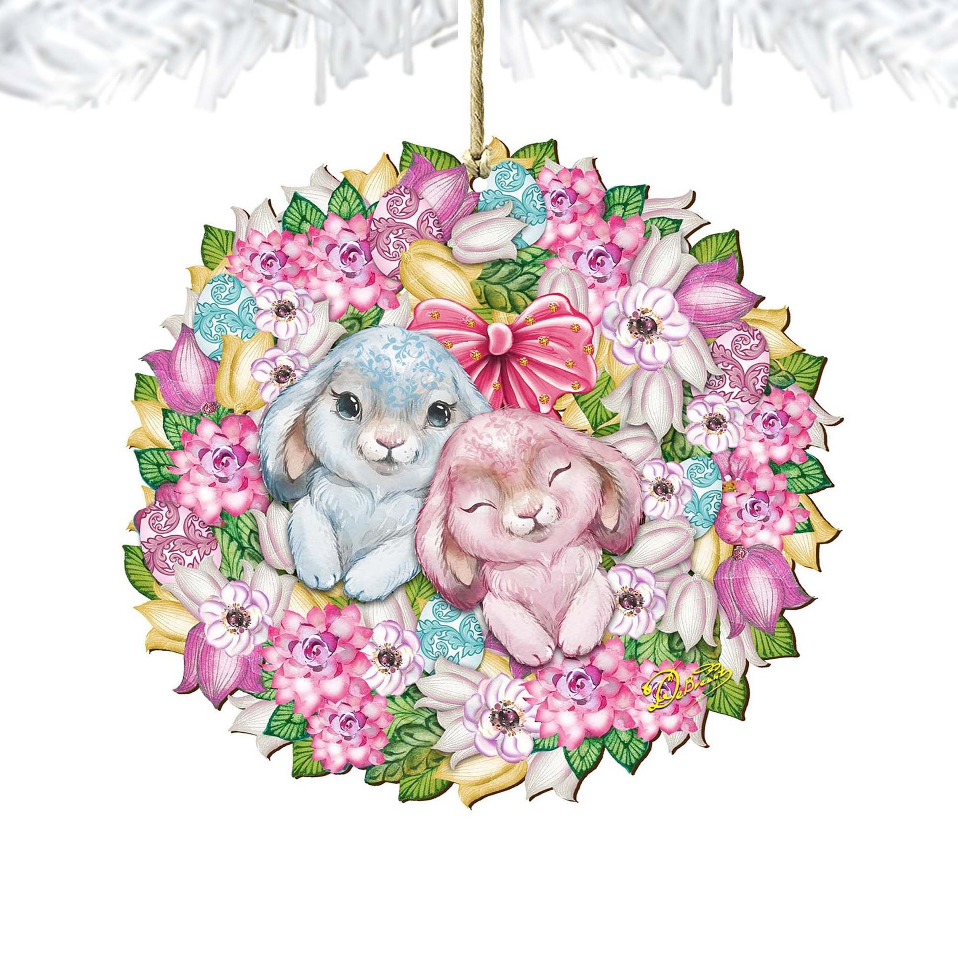 Bunny Love Wreath Wooden Ornaments by G.DeBrekht - Easter Spring Decor - 8185301-4-2