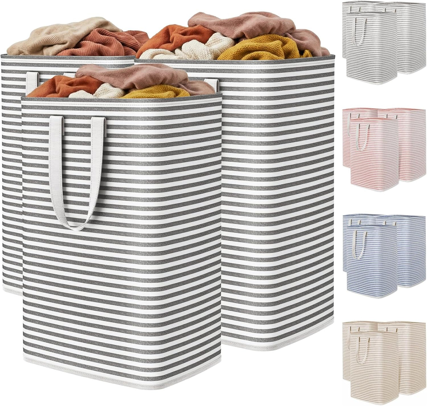 1 Pack Laundry Basket 80L Each, Collapsible Clothes Hamper with Reinforced Handles, Freestanding Waterproof Design for Bedroom and Laundry Room, Grey 80L Total
