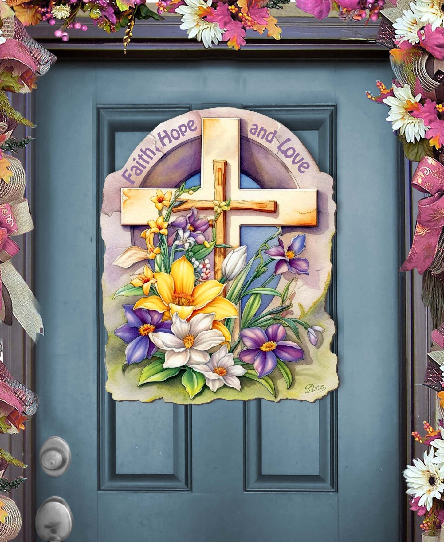 Faith, Hope, and Love Cross Holiday Door Decor by G. Debrekht - Easter Spring Decor - 8688160H-0