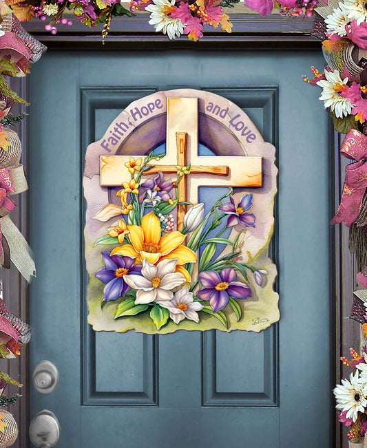 Faith, Hope, and Love Cross Holiday Door Decor by G. Debrekht - Easter Spring Decor - 8688160H-0