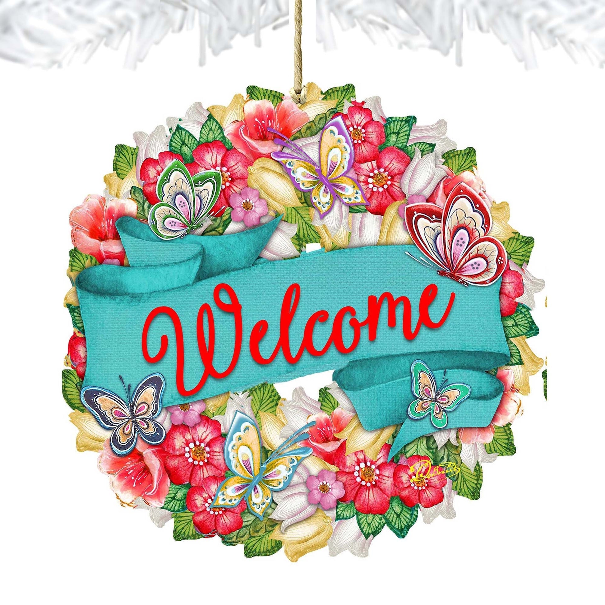 Welcome Flowers Summer Wreath Wooden Ornaments by G. DeBrekht - Easter Spring Decor - 8185303-3-4