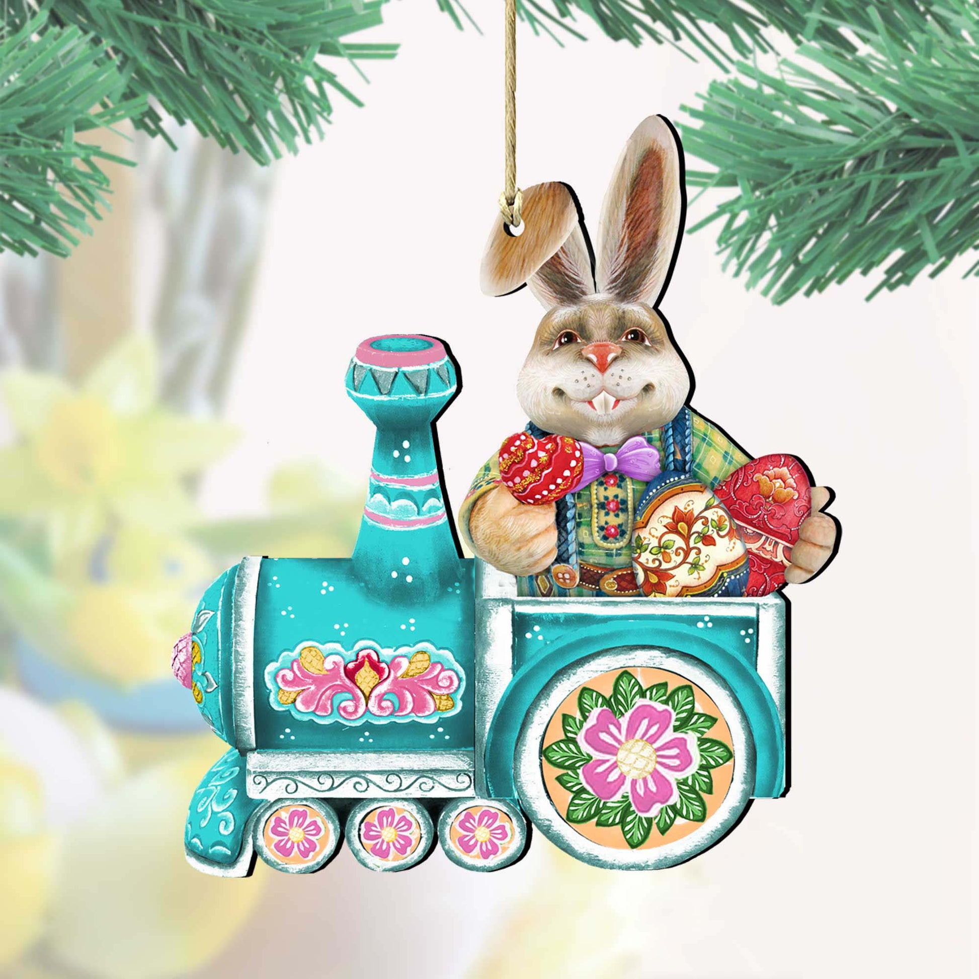 Village Train Ride Bunny Wooden Ornaments by G. DeBrekht - Easter Spring Decor - 8129211-2-1