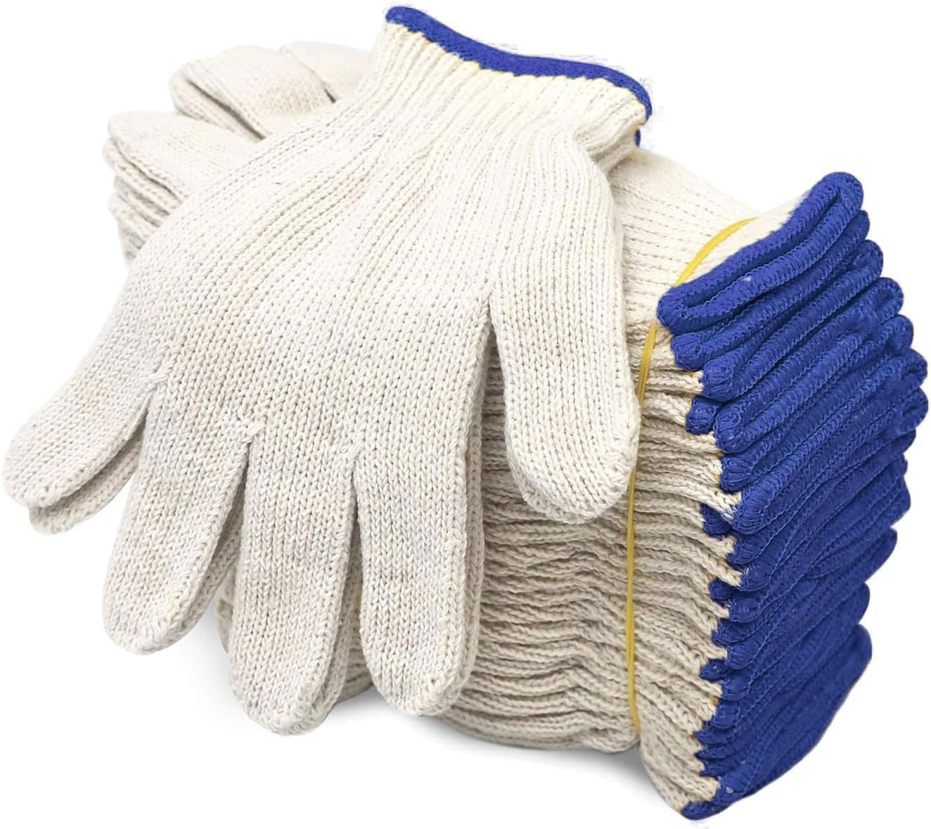 Cotton Polyester String Knit Shell Safety Protection Work Gloves for Painter Mechanic Industrial Warehouse Gardening Construction Men & Women 12 Pairs, with One Side Dots, L Size