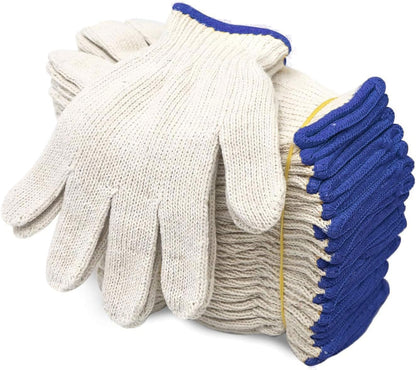 Cotton Polyester String Knit Shell Safety Protection Work Gloves for Painter Mechanic Industrial Warehouse Gardening Construction Men & Women 12 Pairs, with One Side Dots, L Size