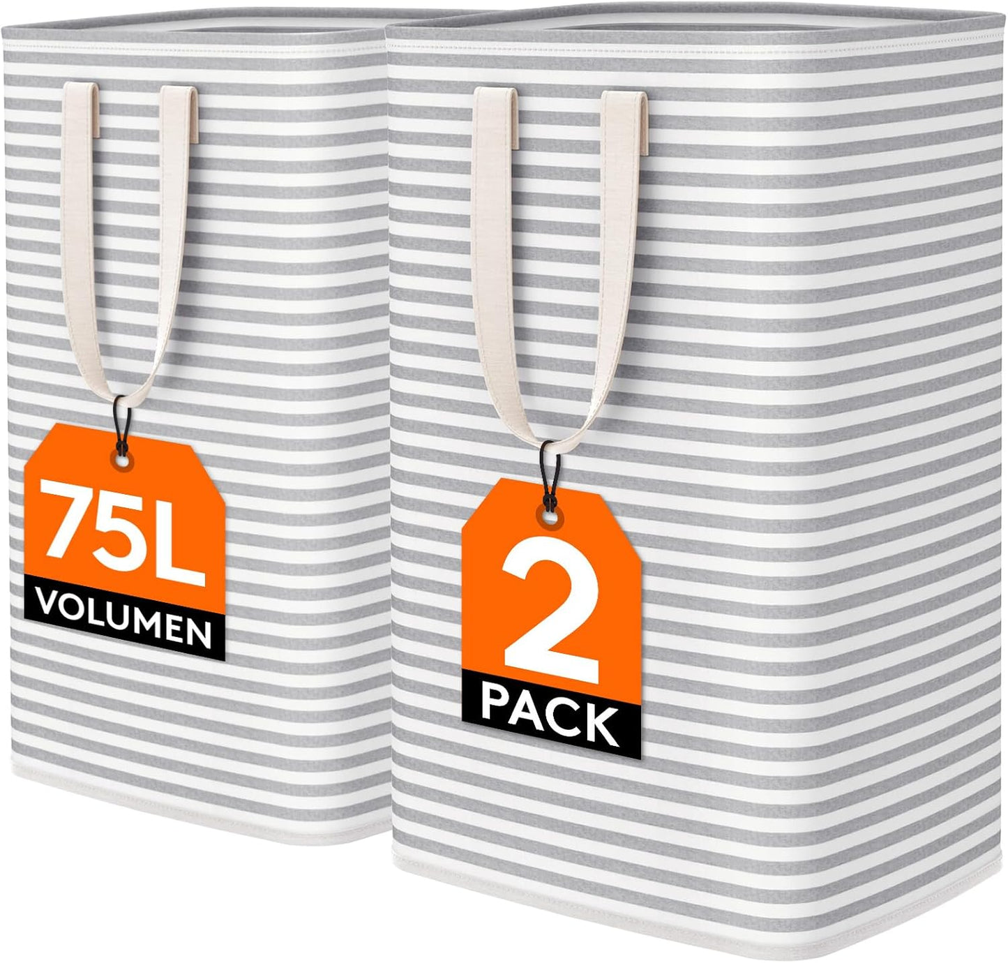 1 Pack Laundry Basket 80L Each, Collapsible Clothes Hamper with Reinforced Handles, Freestanding Waterproof Design for Bedroom and Laundry Room, Grey 80L Total