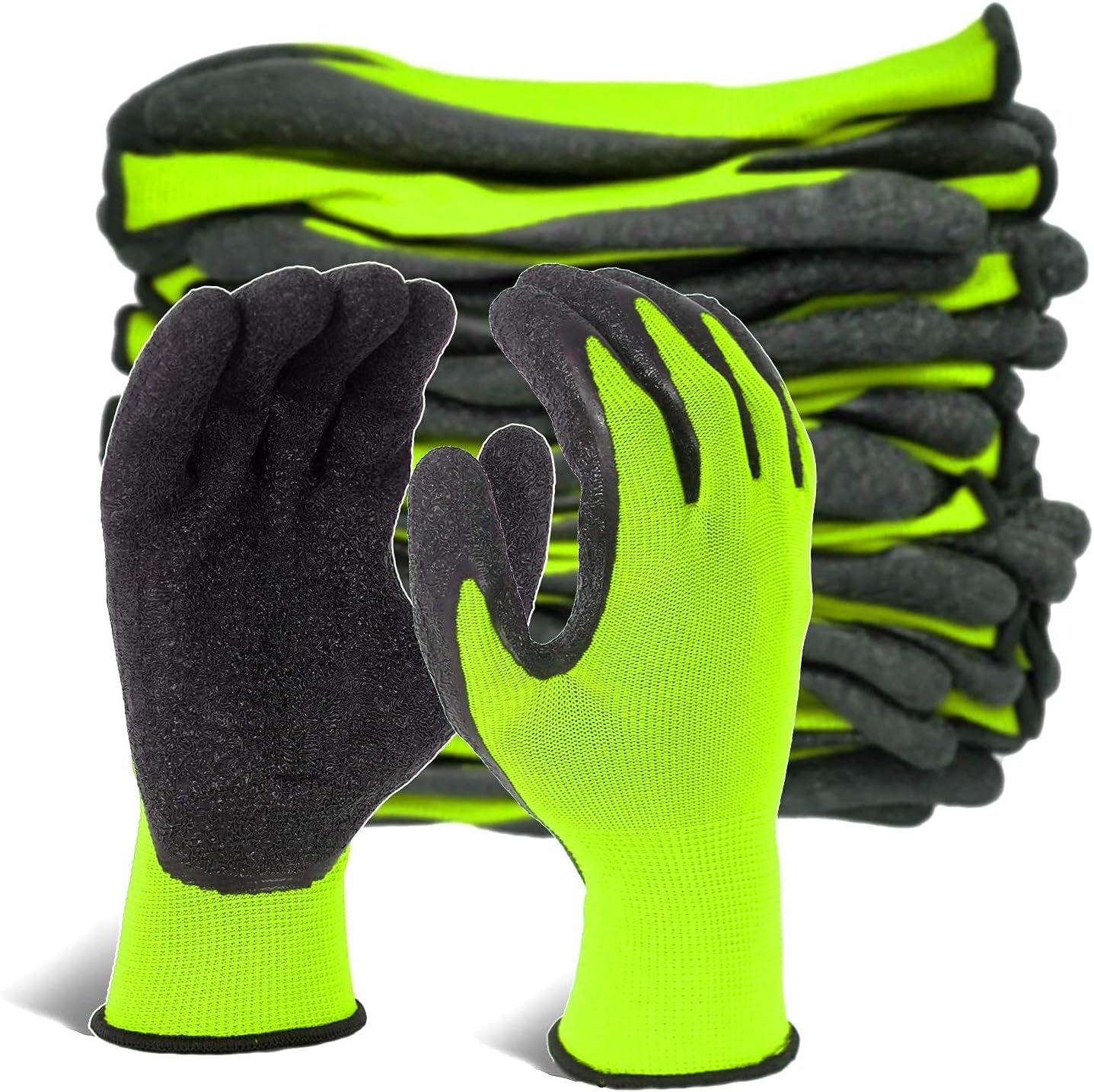 Crinkle Latex Rubber Hand Coated Safety Work Gloves for Men Women General Multi Use Construction Warehouse Gardening Assembly Landscaping (Medium,Green 12 Pairs)