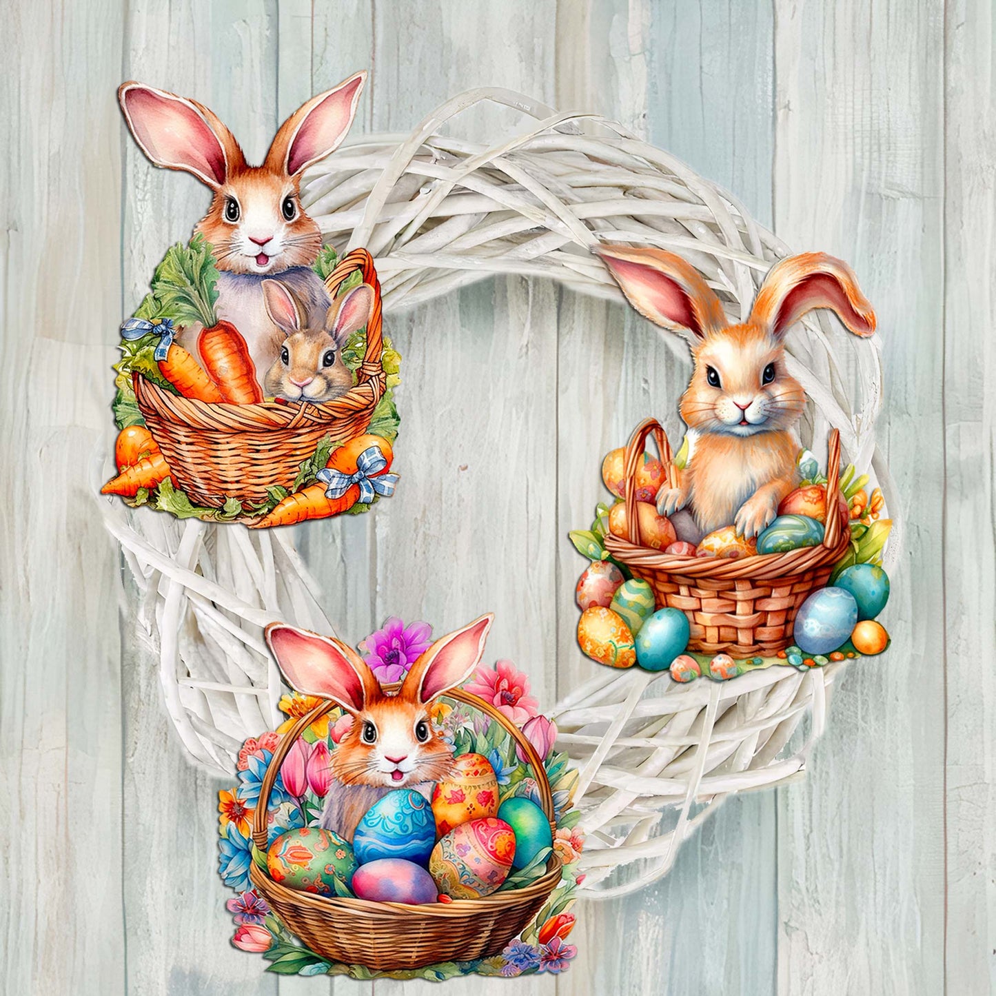 Eggs and Bunnies Decorative Wooden Clip-on Ornaments Set of 3 by G. Debrekht - Easter Decor - 8091057C-S3-0