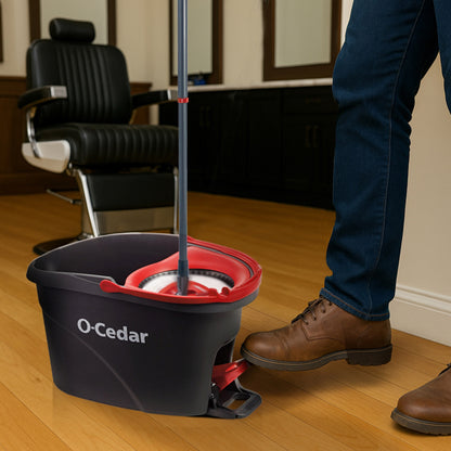 O-Cedar Easywring Spin Mop & Bucket System with 2 Microfiber Mop Heads + 1 Scrubber