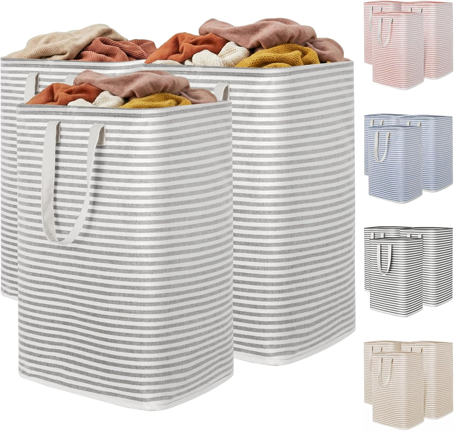 1 Pack Laundry Basket 80L Each, Collapsible Clothes Hamper with Reinforced Handles, Freestanding Waterproof Design for Bedroom and Laundry Room, Grey 80L Total