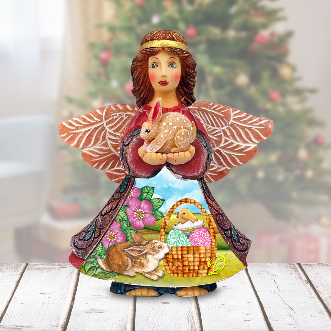 Easter Angel With Bunny Handcrafted Christmas Figurine - G. DeBrekht - Easter Spring Decor - 516662-0