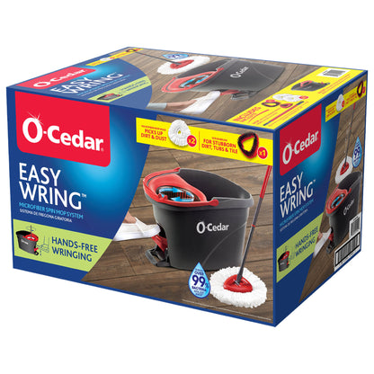 O-Cedar Easywring Spin Mop & Bucket System with 2 Microfiber Mop Heads + 1 Scrubber