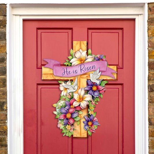 He is Risen Cross Holiday Door Decor by G. Debrekht - Easter Spring Decor - 8688162H-0