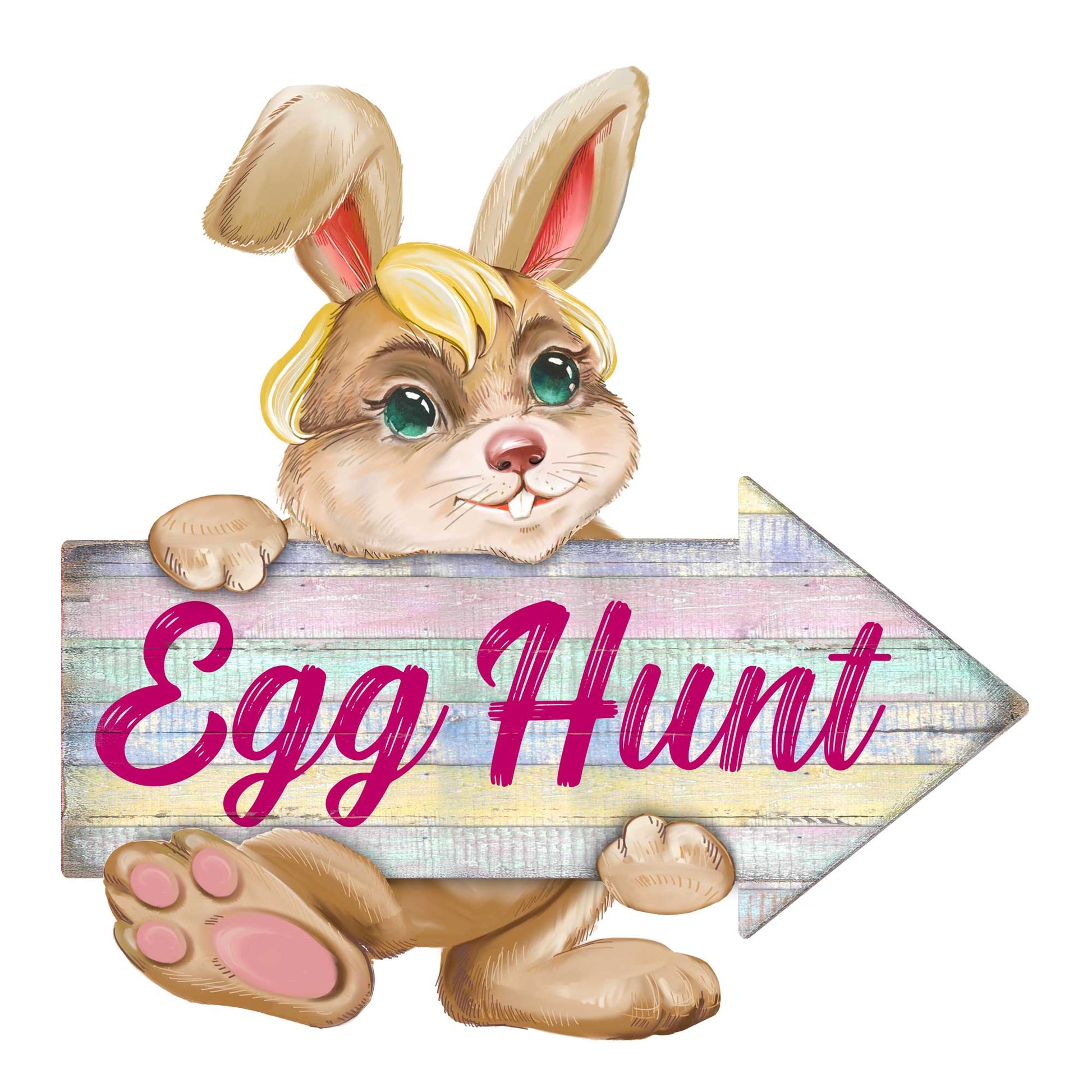 Egg Hunt Bunny Wooden Door Hanger by G. DeBrekht - Easter Spring Decor - 815433-2H-4