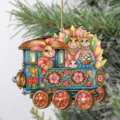 Easter Bunny Train Wooden Ornaments by G. DeBrekht Easter Spring Decor - 8652781-2