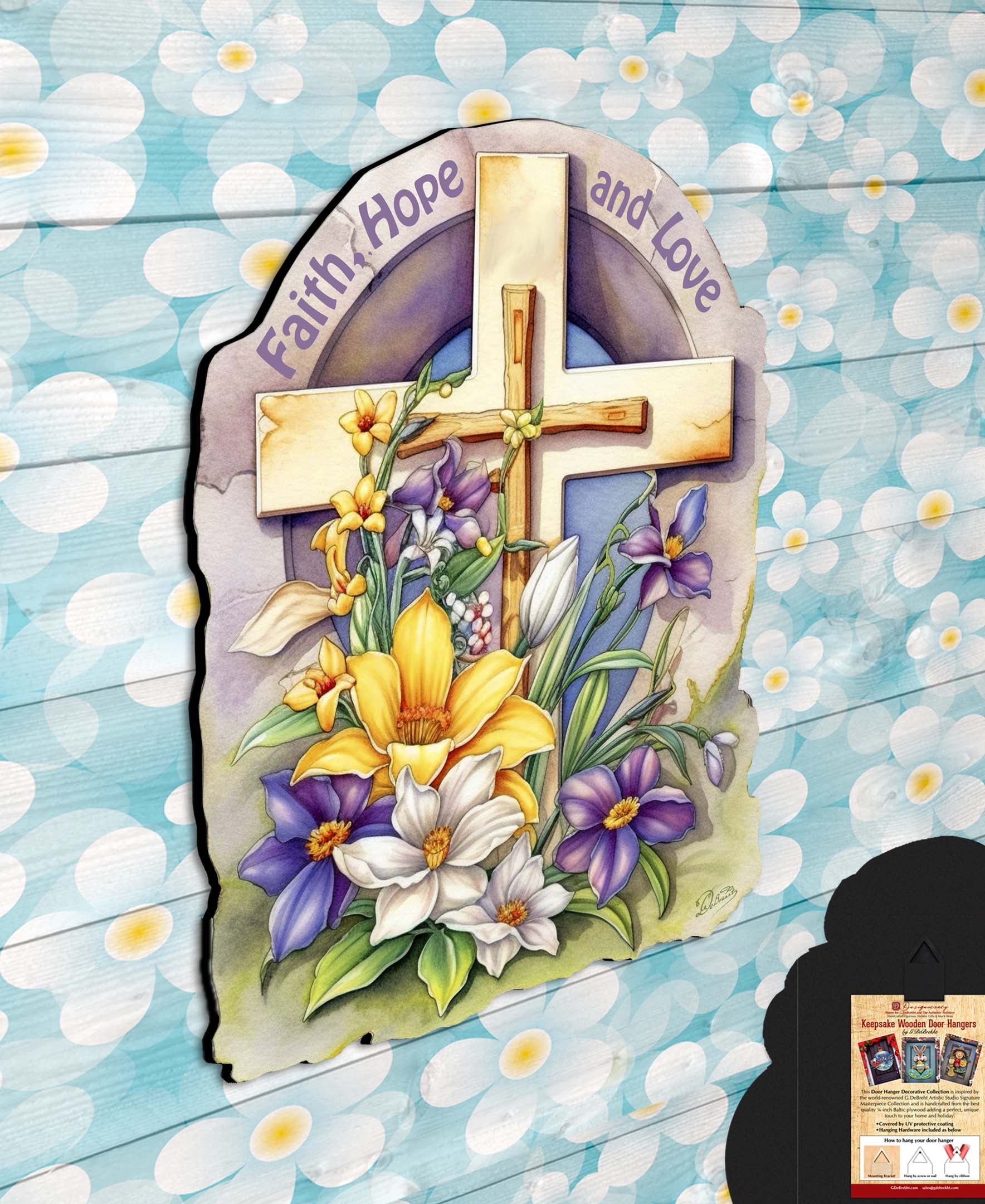 Faith, Hope, and Love Cross Holiday Door Decor by G. Debrekht - Easter Spring Decor - 8688160H-4