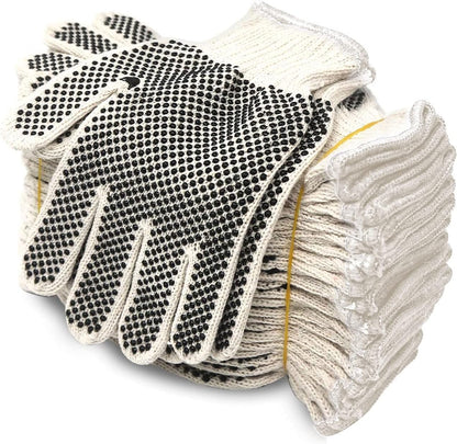 Cotton Polyester String Knit Shell Safety Protection Work Gloves for Painter Mechanic Industrial Warehouse Gardening Construction Men & Women 12 Pairs, with One Side Dots, L Size