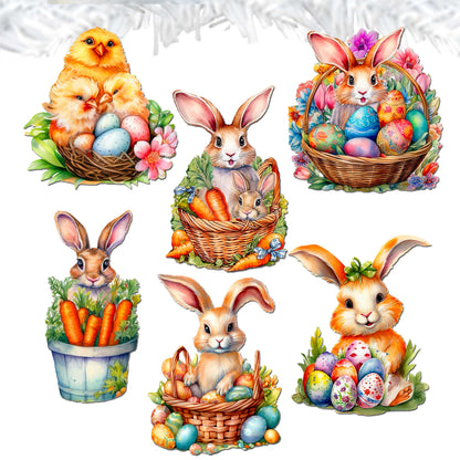 Eggs and Bunnies Decorative Wooden Clip-on Ornaments Set of 6 by G. Debrekht - Easter Decor - 8090057C-S6-2